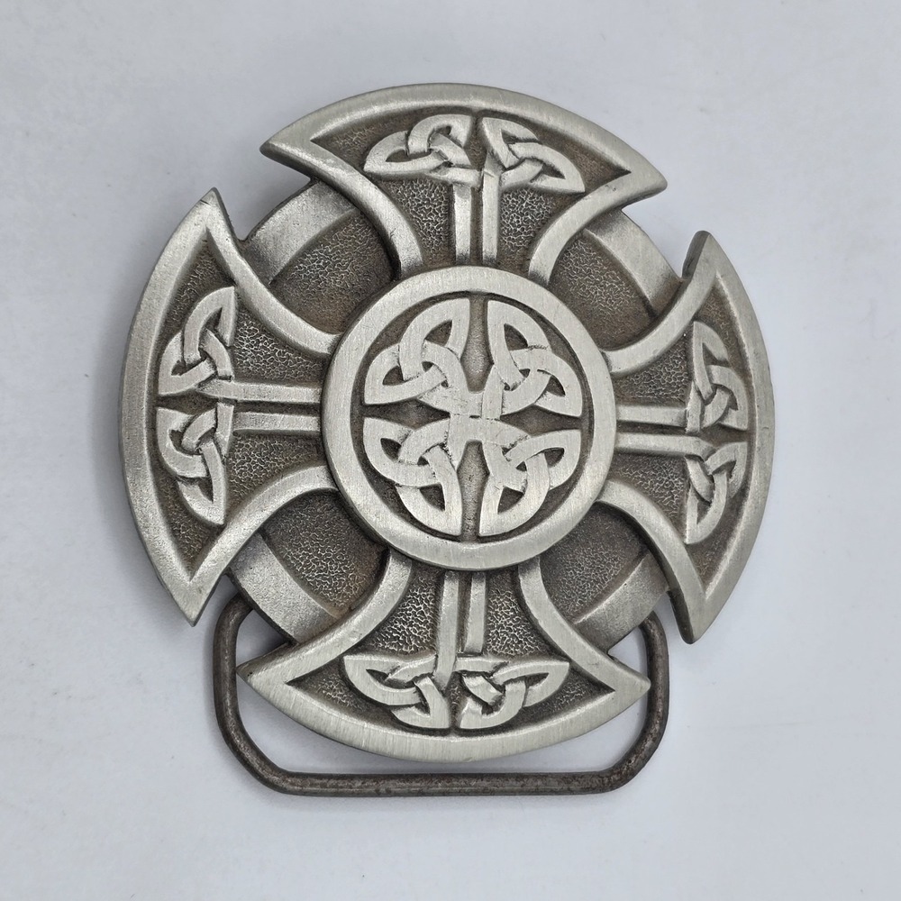 Vintage Celtic Knot Belt Buckle Iron Cross Fine Pewter Y2K